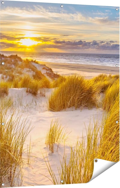 Gards Tuinposter Strand en Duinen tijdens Zonsondergang - 90x120 cm - Tuindoek - Tuindecoratie - Wanddecoratie buiten - Tuinschilderij