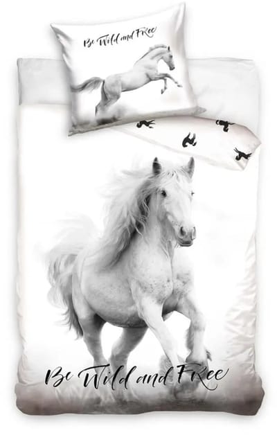 Dekbedovertrek wit paard 140 x 200 cm 70 x 90 cm - Katoen