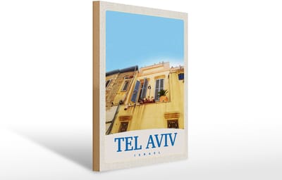 Holzschild Reise 30x40cm Tel Aviv Israel Stadt Gebäude