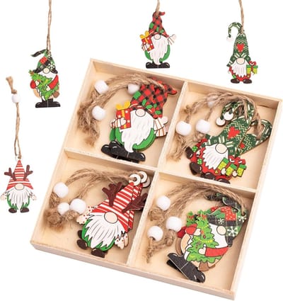 Set van 12 Houten Kersthangertjes, Decoratie voor de Kerstboom, Houten Ornamenten, Feestelijke Versiering, 4 Verschillende Patronen