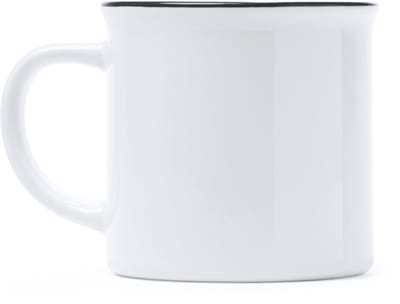 4 keramische mokken Wit retro ontwerp met Zwart rand 300ml, model Kumbo geschikt voor sublimatie