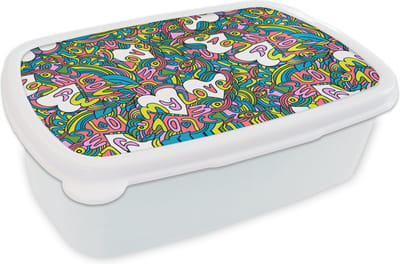 Broodtrommel Wit - Lunchbox - Brooddoos - Meisje - Liefde - Patronen - Love - Girl - Kids - Kinderen - 18x12x6 cm - Volwassenen