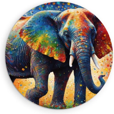 Saammp Muurcirkel Hout - Olifant - Kleurrijk - Dieren - Ø 90 - Wandcirkel - Wanddecoratie Cirkel - Muurdecoratie Woonkamer - Slaapkamer decoratie - Rond Schilderij