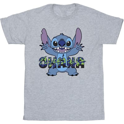 Disney Heren Lilo en Stitch Ohana Blauw Glitch T-shirt (Sportgrijs)