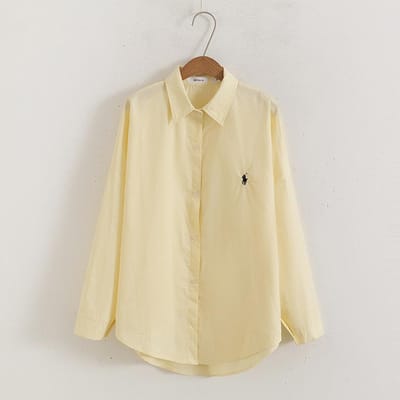 Chemise Bleue Brodée Spurs pour Femmes Chemise à Manches Longues et Coupe Ample S jaune