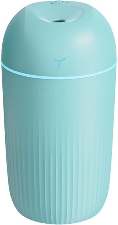 Daity Mini USB-luchtbevochtiger - 420 ml, ultrastil 20 dB, 2 standen (continu/intermitterend), met droogkookbeveiliging en nachtlampje, nano-verneveling, geschikt voor kamers/auto's/kantoren (<10 m²) (hemelsblauw)