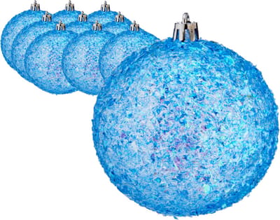 Krist+ Kerstballen - 12x st - blauw glitter - kunststof - 8 cm