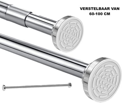 iBright Uitschuifbare Verstelbare Kledingroede - Telescopische Garderobestang Verstelbaar Van 60-100 CM - Kledingstang Roede Kast - RVS Zilver