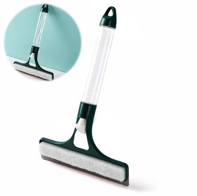 Reinigingsborstel - 3-in-1 - Raamtrekker - raamwisser professioneel schoonmaken raamreiniging - Met waterreservoir en schraapmes - Siliconen - 32 cm - Donkergroen