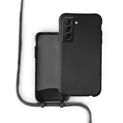 Coverzs Silicone case met koord - Telefoonhoesje met koord - Backcover hoesje met koord - touwtje - geschikt voor Samsung Galaxy S21 - zwart