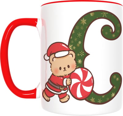 Kerst Mok met Letter C & Beer – Sfeervol Cadeau met Snoepstok – Inclusief Cadeauverpakking – 350ml