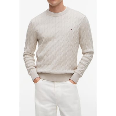 Tommy Hilfiger Classic Cotton Cable Sweater Heathered Oatmilk Taglia: XXL | Maglioni a maglia Outlet | Uomo