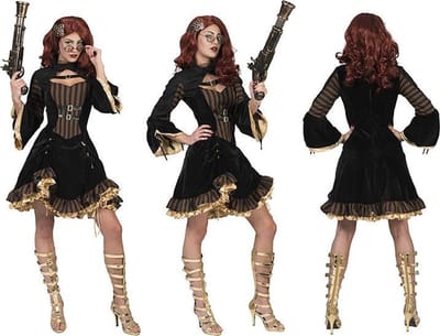Funny Fashion - Steampunk Kostuum - Hot Steampunk Sally - Vrouw - bruin,zwart - Maat 40-42 - Carnavalskleding - Verkleedkleding