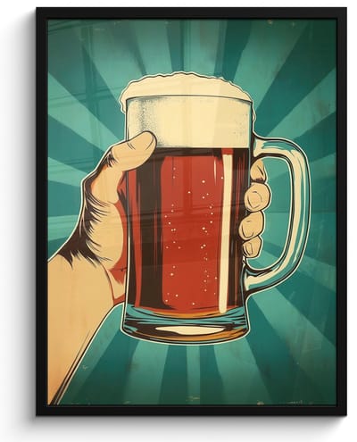 Poster in lijst - Fotolijst 50x70 cm - Posters - Bierglas - Schuim - Retro - Groen - Posterlijst zwart - Decoratie - Wanddecoratie woonkamer - Muurdecoratie slaapkamer