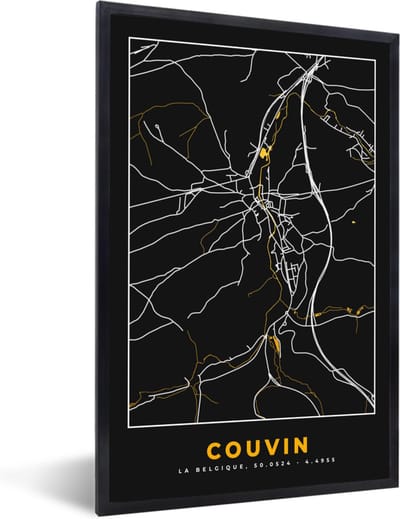 Fotolijst incl. Poster - Gold - Couvin - Kaart - Plattegrond - Stadskaart - 40x60 cm - Posterlijst