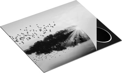 Chefcare Inductie Beschermer Groep Vogels Boven de Meer met Zonsondergang - Zwart Wit - 60x50 cm - Afdekplaat Inductie - Kookplaat Beschermer - Inductie Mat