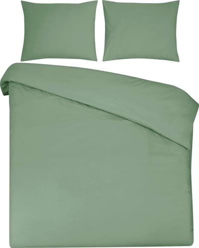 DoubleDry Dekbedovertrek 100% Natuurlijk Katoen - Eenpersoons 140x200/220 cm + 1 Kussensloop - Ademend & Zacht - Oudgroen