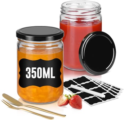 JamPotten Twist-off deksel Inmaakpotten 350ML-Zwart-12PCS