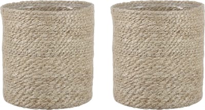Mica Decorations Plantenpot - 2x stuks - rotan - bruin - plantenmand - H18 en D18 cm - naturel mand van gedraaid jute/riet - plastic binnenkant