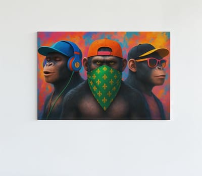 Canvas Schilderij - Apen - Drie Apen in Stijl - Dieren print op Canvas - 60x40x2 cm