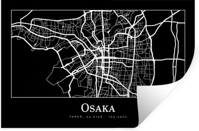 Muurstickers - Sticker Folie - Plattegrond - Kaart - Osaka - Stadskaart - 30x20 cm - Plakfolie - Muurstickers Kinderkamer - Zelfklevend Behang - Zelfklevend behangpapier - Stickerfolie