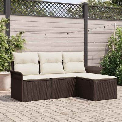 vidaXL - Bankstel - 4 - st - 4-Aantal - zitplaatsen - Bruin - en - Crème - poly - rattan