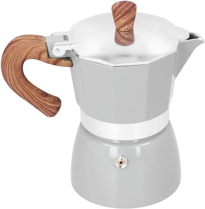Draagbare Italiaanse koffiemaker van aluminium met deksel en brandbeveiliging, ideaal voor 3 kopjes koffie tijdens kamperen en reizen