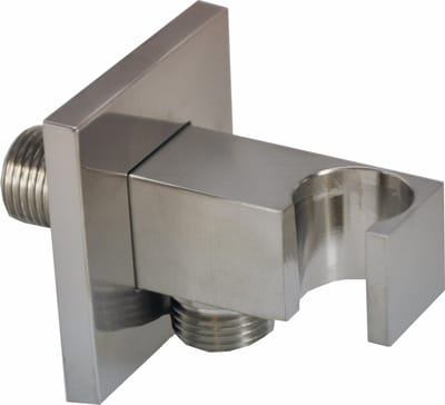 Wiesbaden Rombo wandaansluitbocht met handdouchehouder vierkant 1/2" geborsteld staal