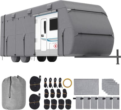Caravanhoes, Camperhoes 24-27 Voet, 4-Laags Non-Woven Stof, Water- en Winddicht, Ripstop, Klasse A, met Opbergtas, Patches, Riemen en Bandenhoezen