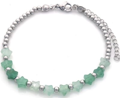 Armband – verstelbaar – RVS – roestvrij staal – zilverkleurig – groen - sterretjes - 16-19cm – cadeau – geschenk – feest – feestdagen