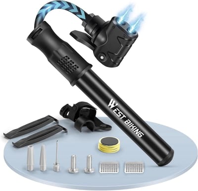 Thijox - Mini-fietspomp met Presta- en Schrader-ventiel, draagbare handpomp met reparatieset voor snel bandenopblazen van straat- en mountainbikes, ba