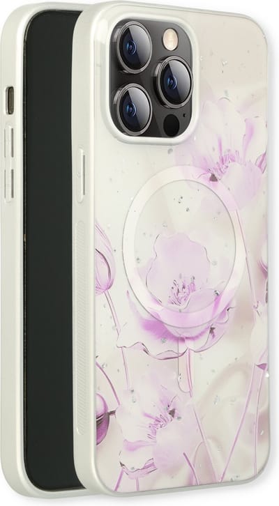 Casemania Hoesje Geschikt voor Apple iPhone 15 Pro - Paars - Siliconen Marmer Back Cover - Geschikt voor MagSafe