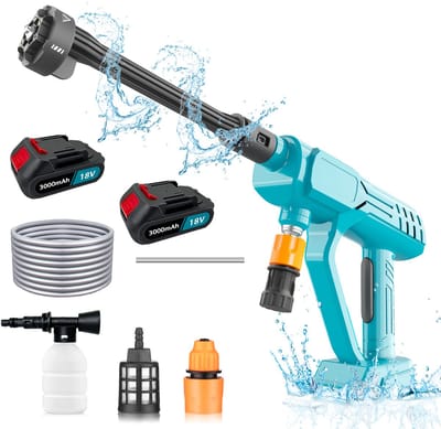 Draadloze hogedrukreiniger 18V – 800 PSI met borstelloze motor & 6-in-1 sproeikop, verstelbare straal voor auto, tuin en gevel