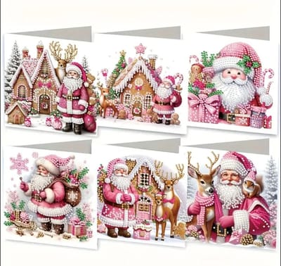 6 Diamond Painting Kerstkaarten - 15x15cm - Christmas kaarten met enveloppen - Diamond painting complete set