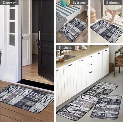 Famanu – Set van 2 antislip keukenmatten - wasbare keukenmatten en tapijten - voor hal - loper - eetkamer - entree en deurmat - 40 x 60 + 40 x 120 cm
