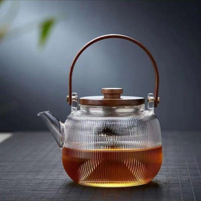Gestreept Glas Bloemen Theepot Huishouden Grote Capaciteit Hoog Borosilicaatglas Theepot Elektrisch Keramisch Fornuis Verwarmde Theepot 1000ml
