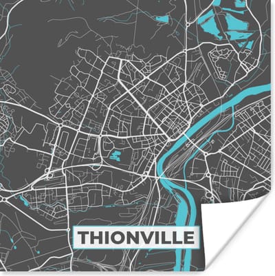 Poster Frankrijk - Plattegrond - Kaart - Stadskaart - Thionville - 100x100 cm XXL