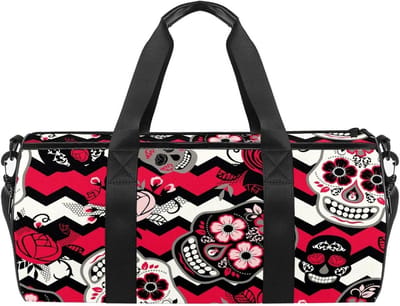 Sport Gymtas - Reistas Duffel - Sporten Reizen - Bloemen Schedels Patroon - 45 x 23 x 23 cm - Multicolor