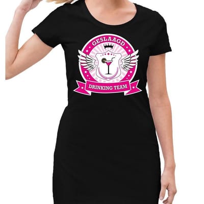 Zwart Geslaagd drinking team jurkje / jurkje zwart dames - geslaagd / afgestudeerd kleding 38