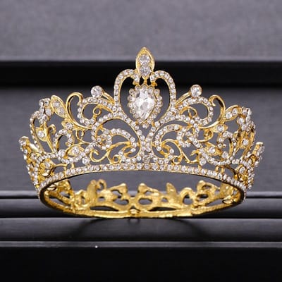 Trendy Bruidskroon Barok Strass Kristal Kroon Haarband Koninginnenkroon Gouden Kroon Haaraccessoires Bruids Bruiloftskroon beige
