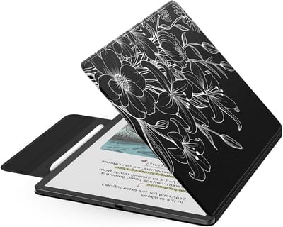 Slim Folio Premium PU Leren Hoes voor 11-inch Kindle Scribe 2025 - Magnetische Case met Pen Clasp en Auto Sleep/Wake, Bloem Motief, Bescherming en Stijl