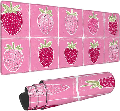Bureauonderlegger - Speelmat XXL - Kantoor en Gaming - Antislip en Wasbaar - 140x60 cm - Roze Aardbeien