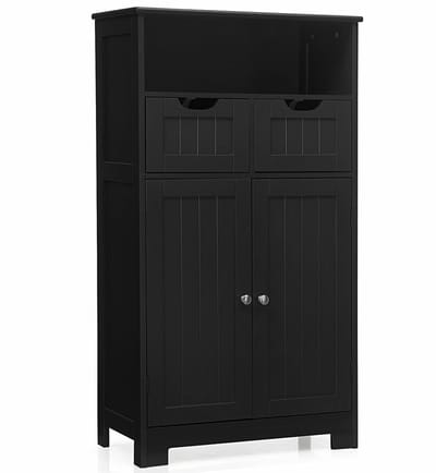 COSTWAY Badkamerkast met 2 laden en deuren vrijstaand badkamercommode met in hoogte verstelbare plank voor badkamer slaapkamer woonkamer 60 x 30 x 109 cm zwart