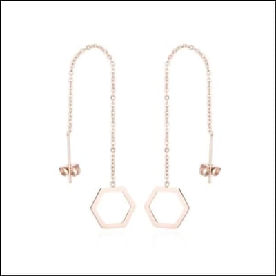 Aramat Jewels | Oorbellen | Lange Zeshoekige Chirurgisch Staal Oorbellen | Rosékleurig | | | | Volwassenen | Verkleurd niet