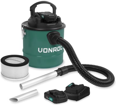 VONROC Accu aszuiger VPower 20V – 12L reservoir – HEPA-filter - Incl. 2x 2.0Ah accu en snellader