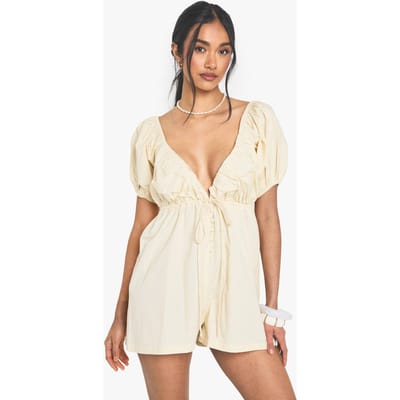boohoo Dames Cotton Poplin Playsuit met Pofmouwen | Lemon | Maat: 8