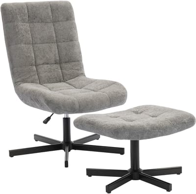Relaxfauteuil Met Voetenbank - Draaistoel - grijs fluweel - verstelbare hoogte - Verstelbare rugleuning - 66 x 80 x 93-104 cm