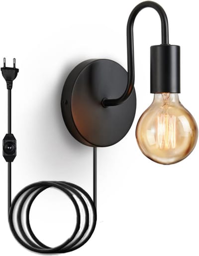 Wandlamp Binnen met Snoer - Wandlamp met Stekker voor Binnen - met Dimbare Schakelaar - Industrieel en Vintage - Slaapkamer Bedlampje - Verlichting