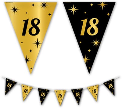 BTH - Slingers - 18 Jaar - Goud en Zwart - Slingers Verjaardag - Vlaggenlijn - 18 Jaar Verjaardag Versiering - Verjaardag