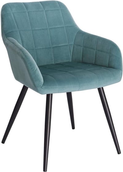 Bolt Edge Eetkamerstoel - Turquoise Velvet - Zwarte Metalen Poten - Set van 1